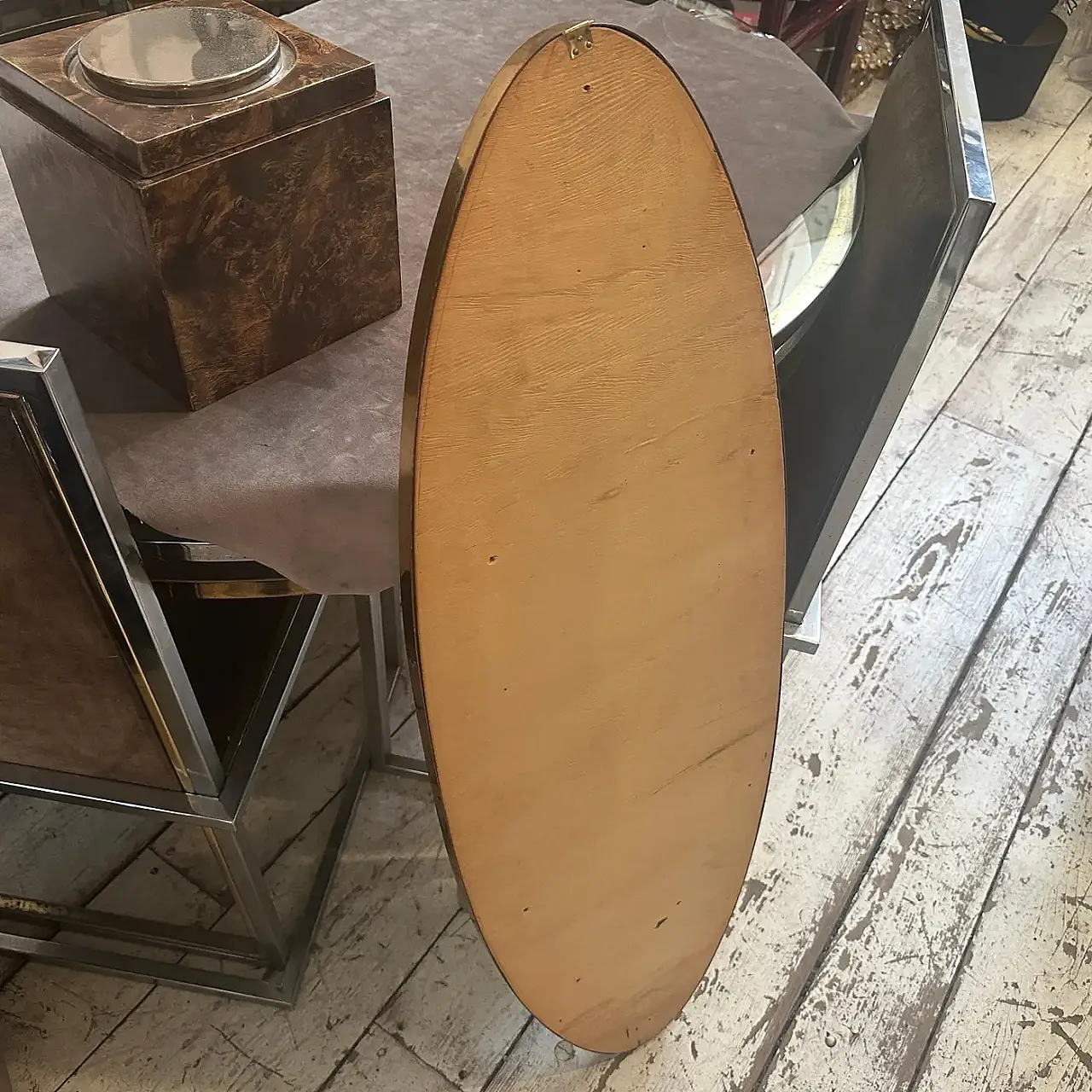 Specchio da parete ovale in ottone stile Gio Ponti, anni '50 10