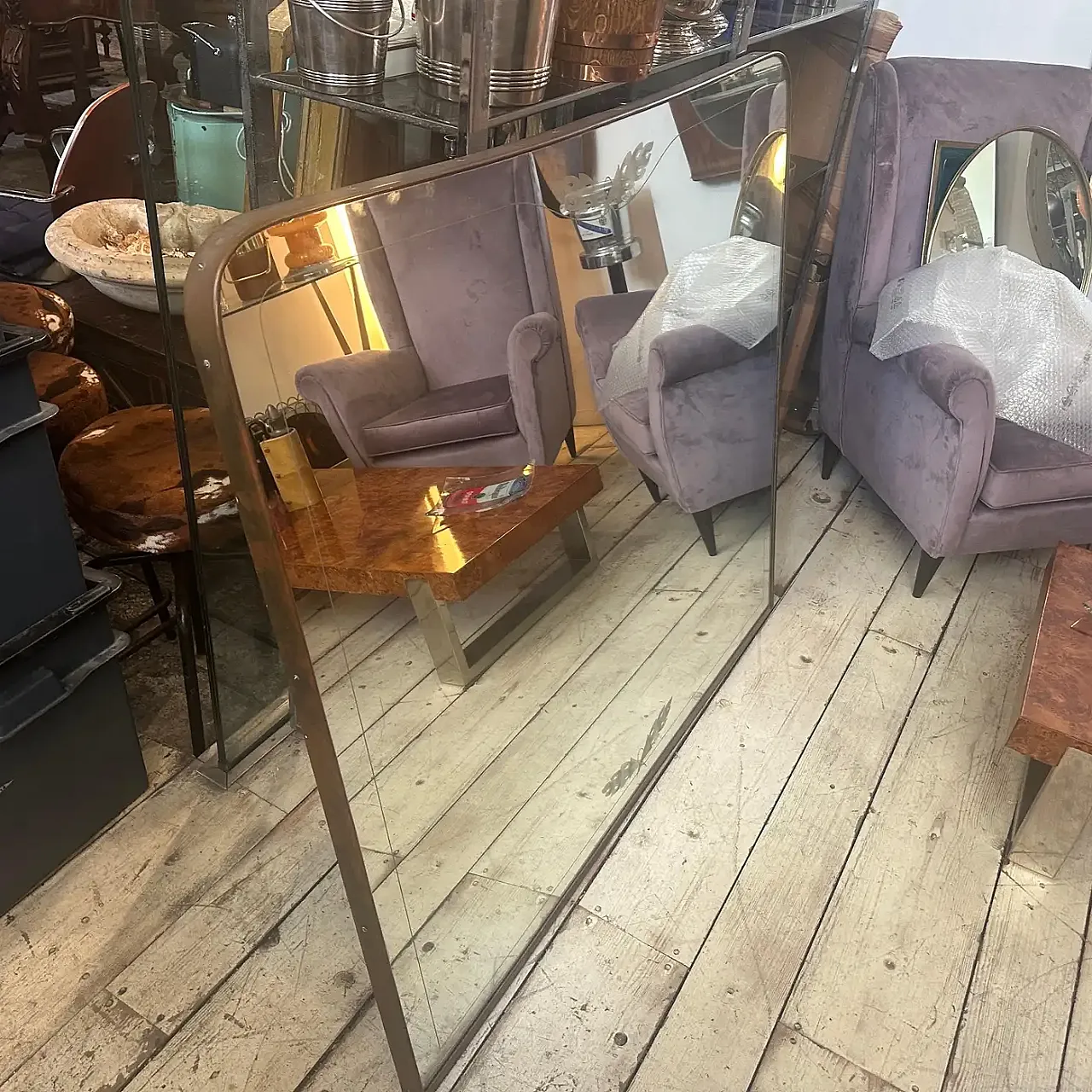 Brass and etched glass wall in Gio Ponti style, 1950s 4