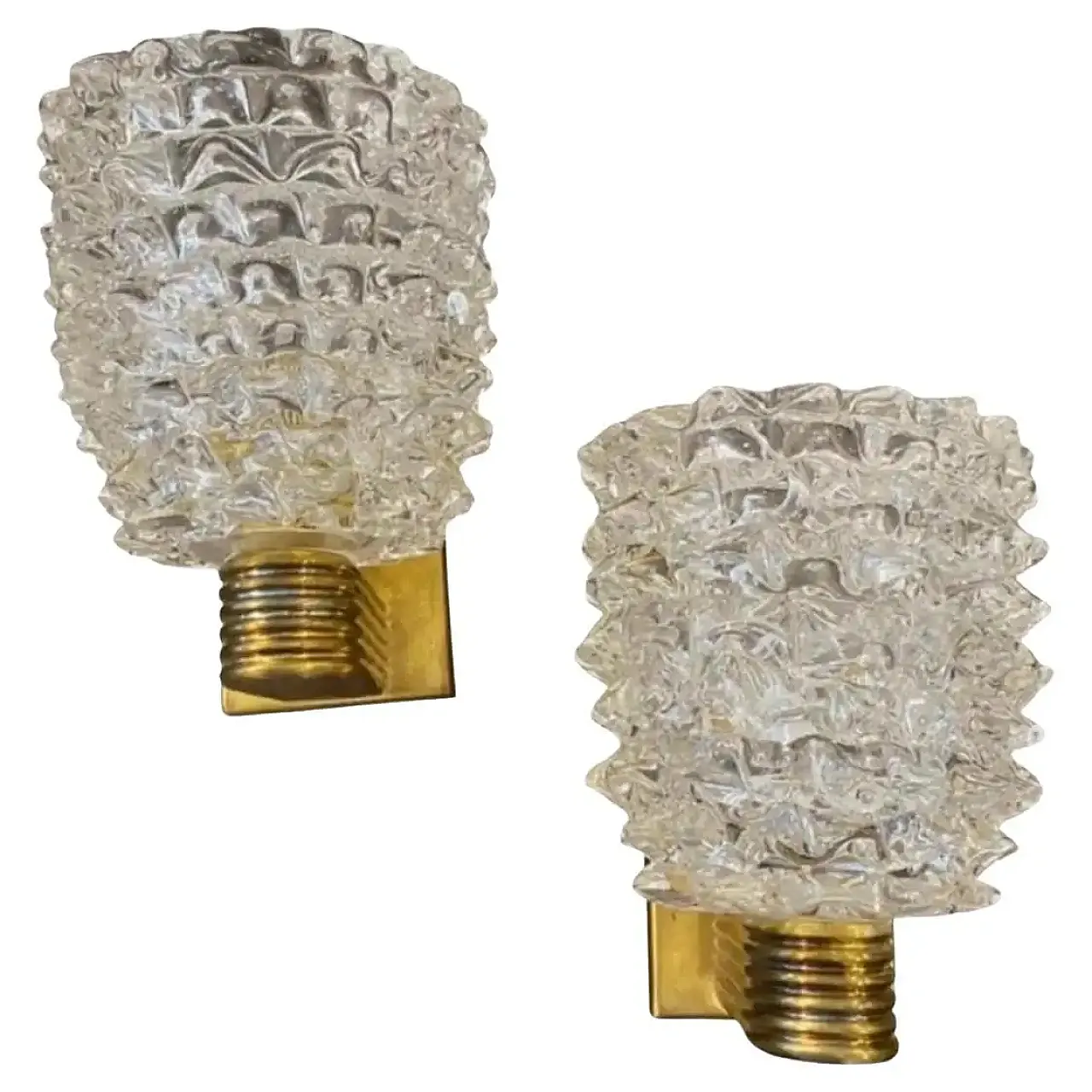 Pair of Barovier-style brass and rostrate glass sconces, 1990s 1