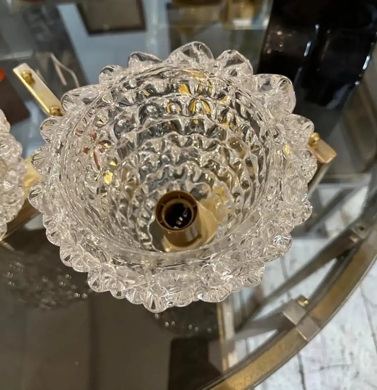 Pair of Barovier-style brass and rostrate glass sconces, 1990s 2