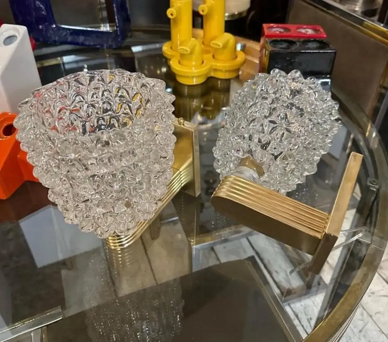 Pair of Barovier-style brass and rostrate glass sconces, 1990s 4