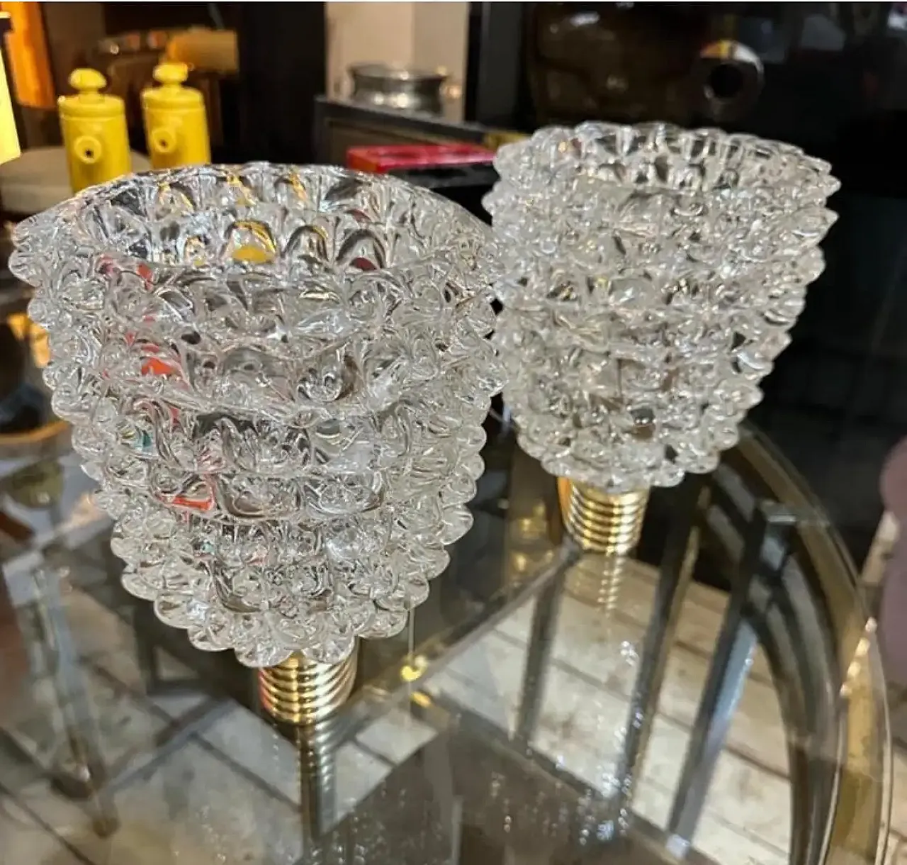 Pair of Barovier-style brass and rostrate glass sconces, 1990s 6