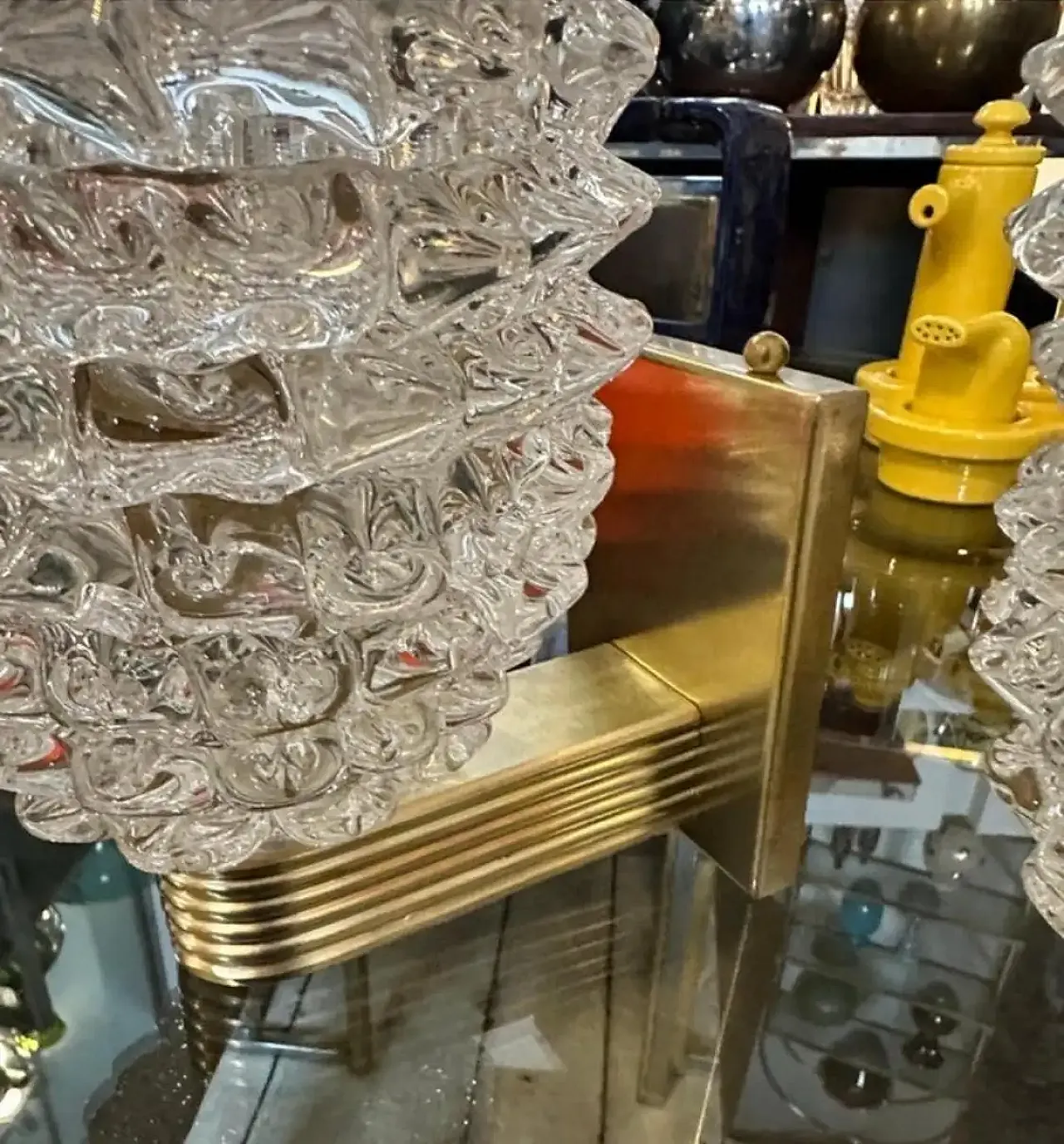 Pair of Barovier-style brass and rostrate glass sconces, 1990s 7