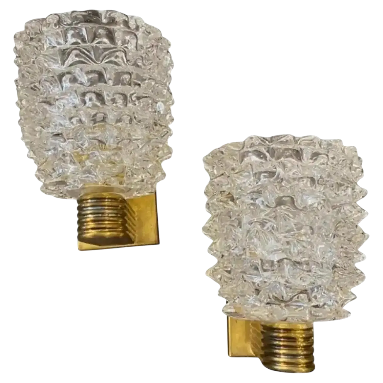 Pair of Barovier-style brass and rostrate glass sconces, 1990s 8