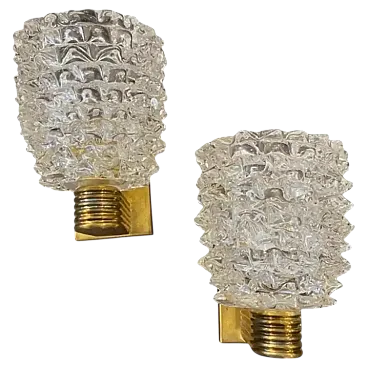 Pair of Barovier-style brass and rostrate glass sconces, 1990s