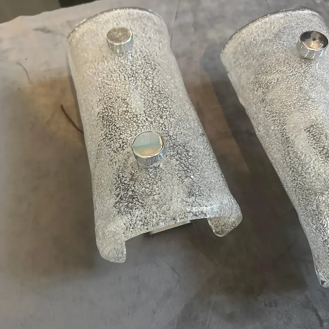 Coppia di applique in vetro di Murano Pulegoso, anni '70 2