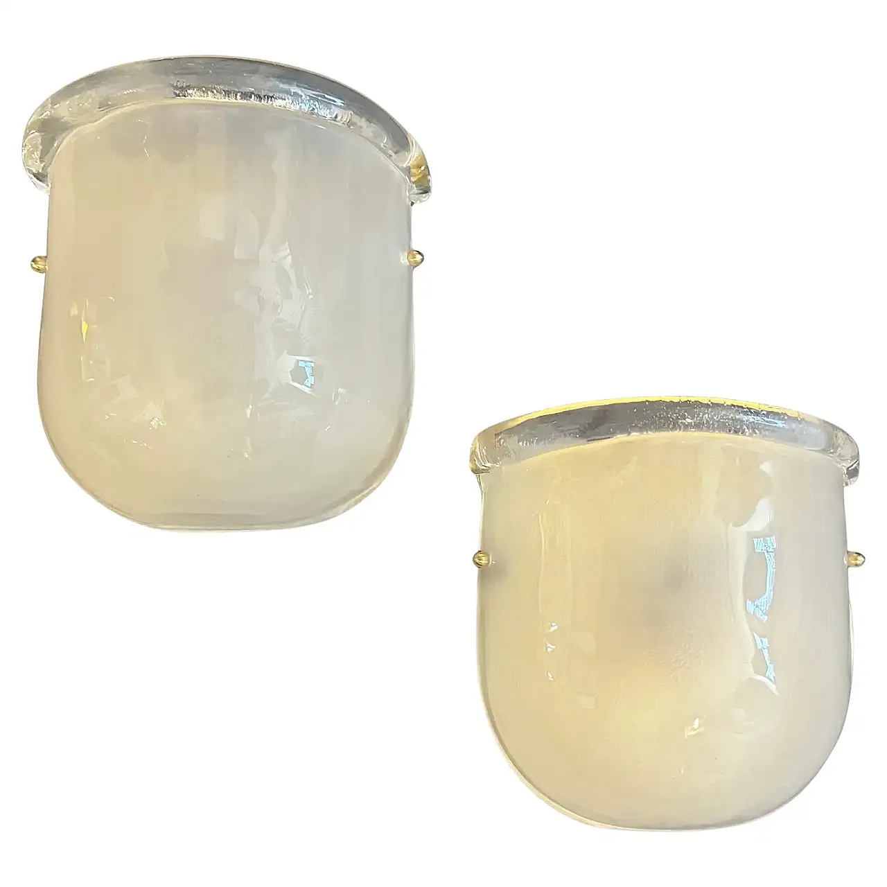 Coppia di applique da parete in vetro di Murano e ottone, anni '90 1