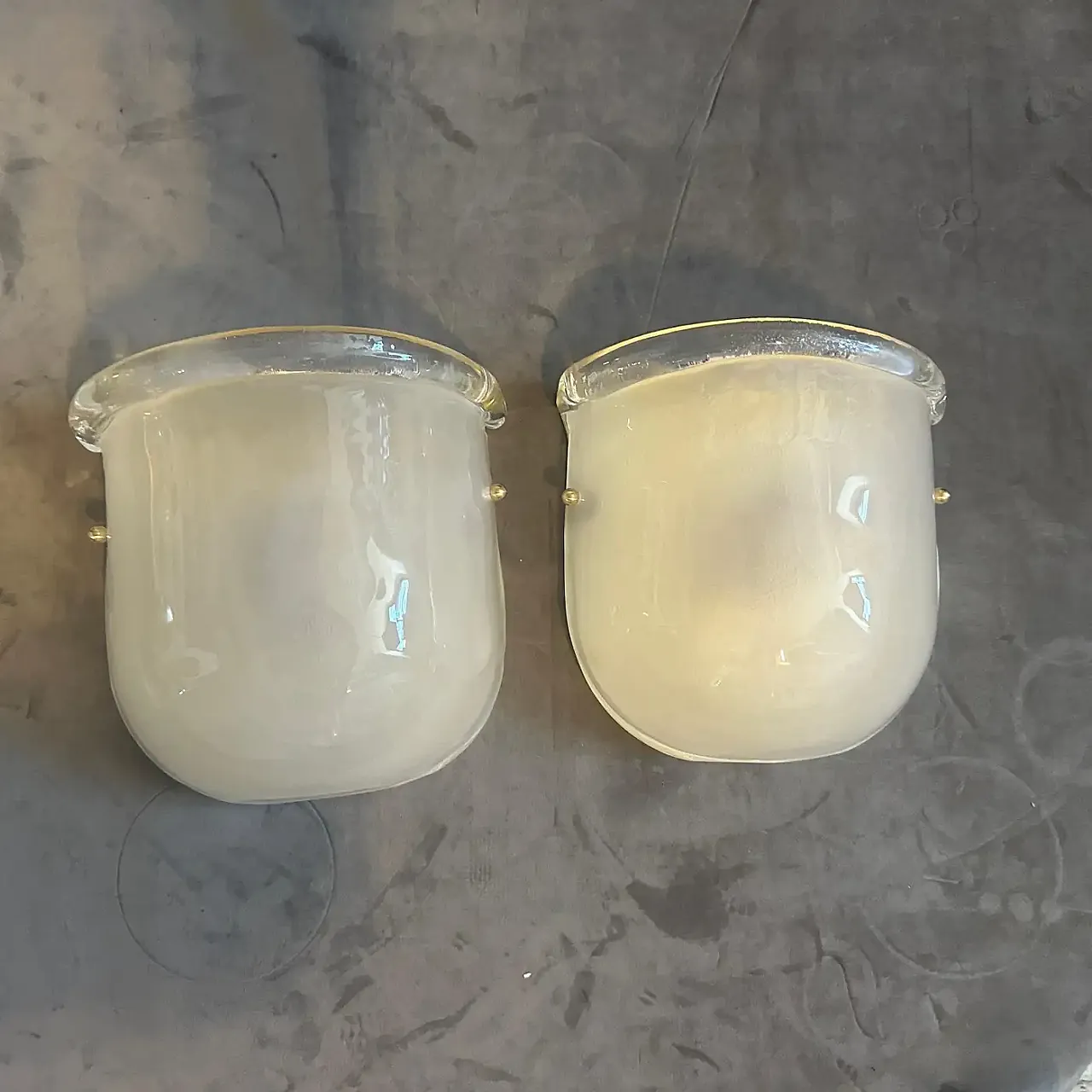 Coppia di applique da parete in vetro di Murano e ottone, anni '90 2