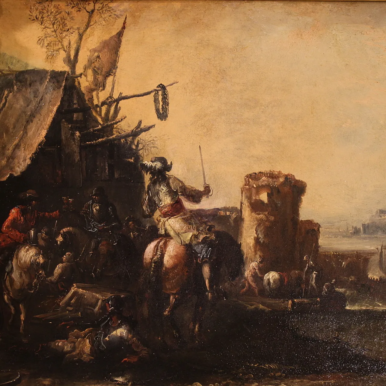 Landscape painting with knights, 18th century 2