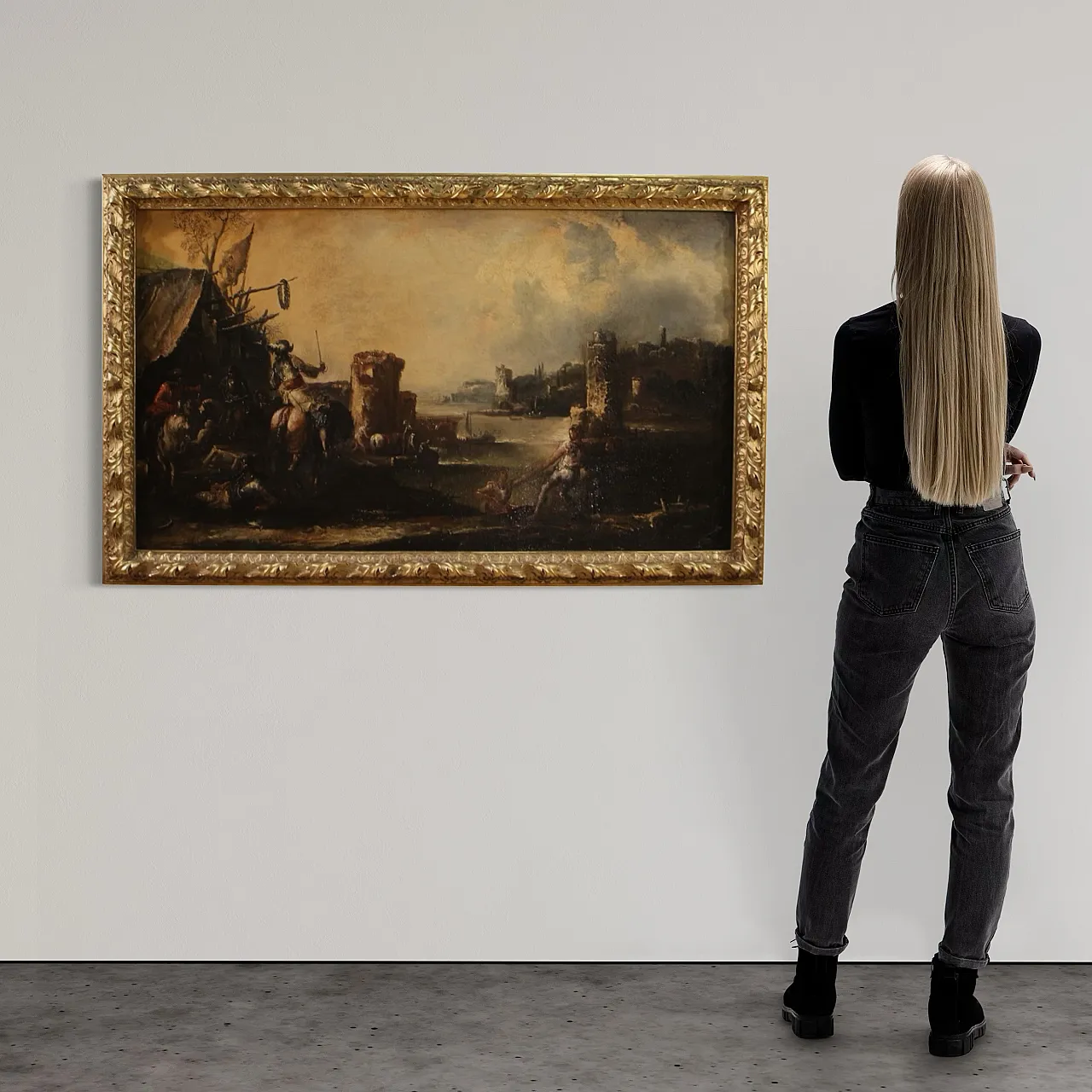 Landscape painting with knights, 18th century 3