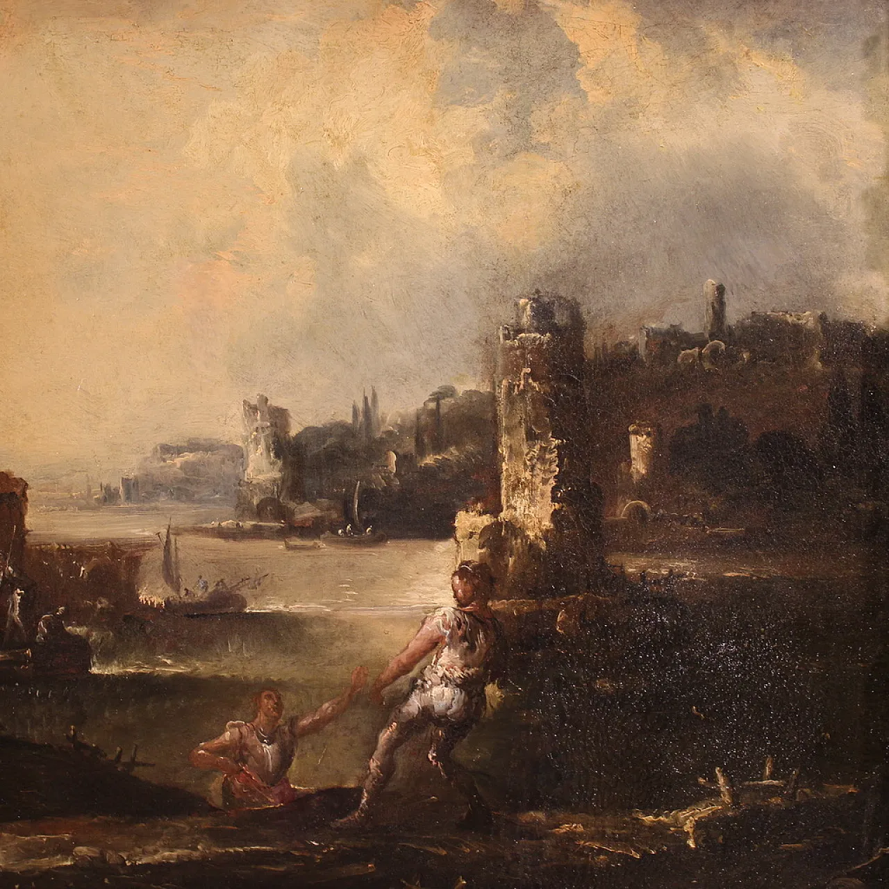 Landscape painting with knights, 18th century 4