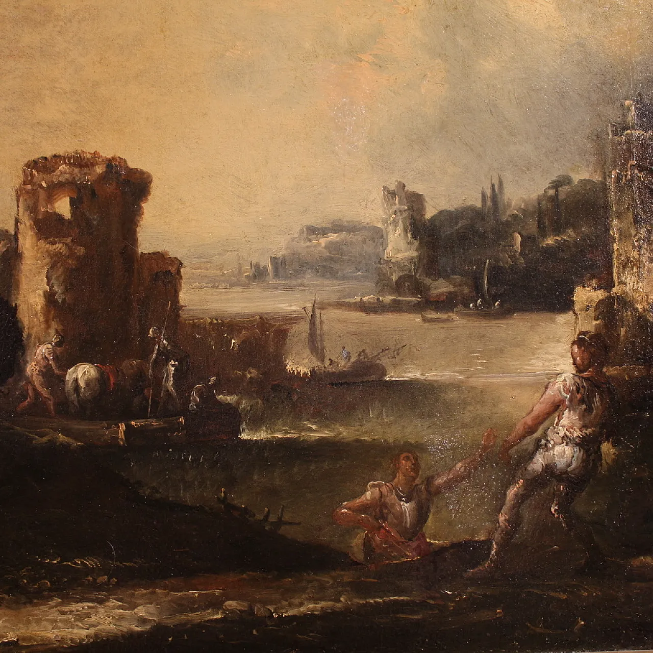 Landscape painting with knights, 18th century 11