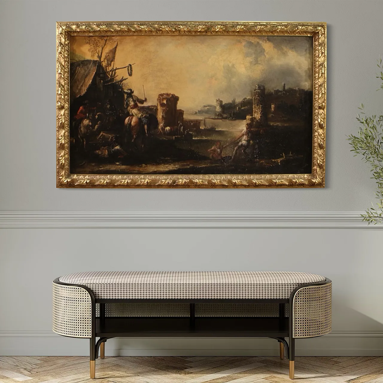 Landscape painting with knights, 18th century 12