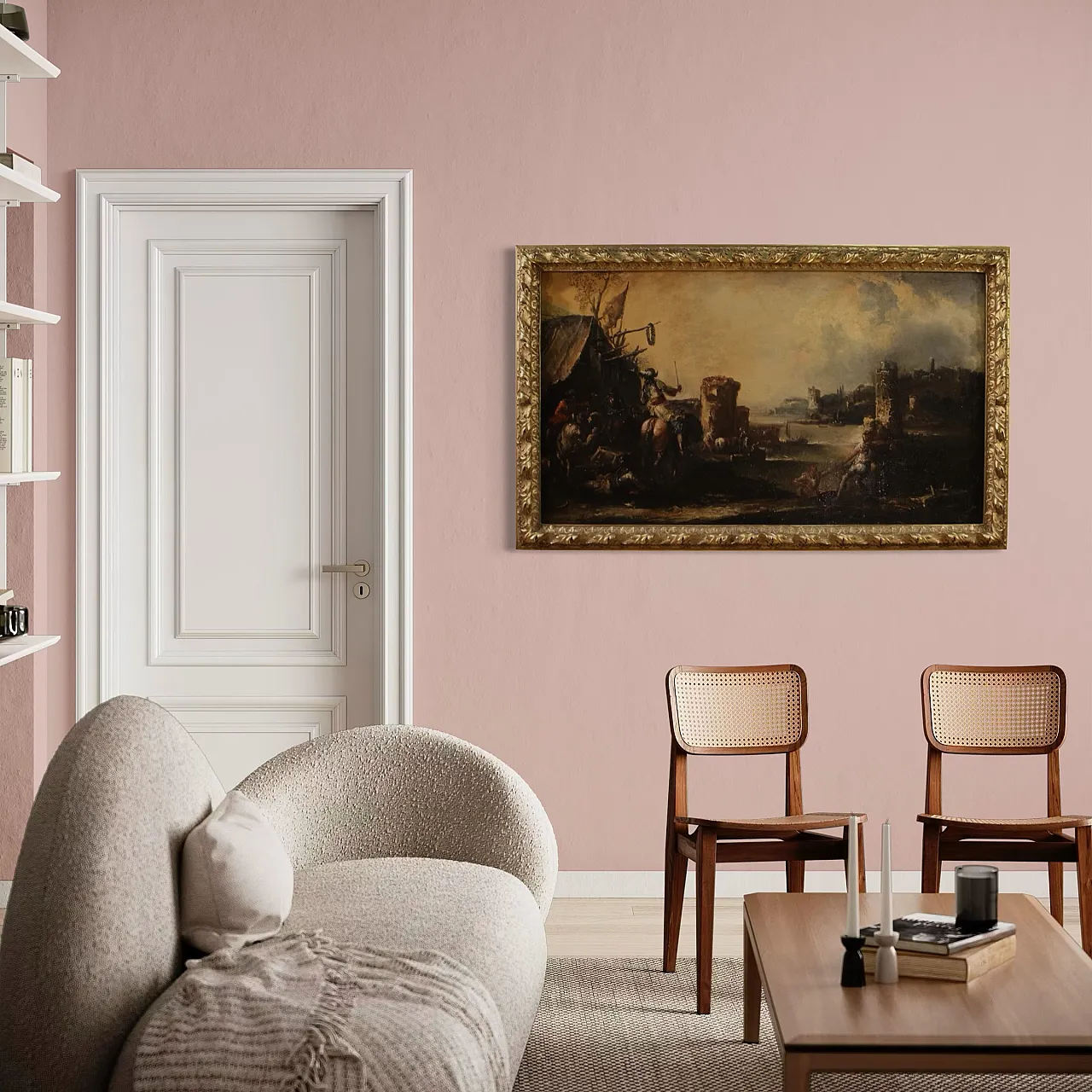 Landscape painting with knights, 18th century 14