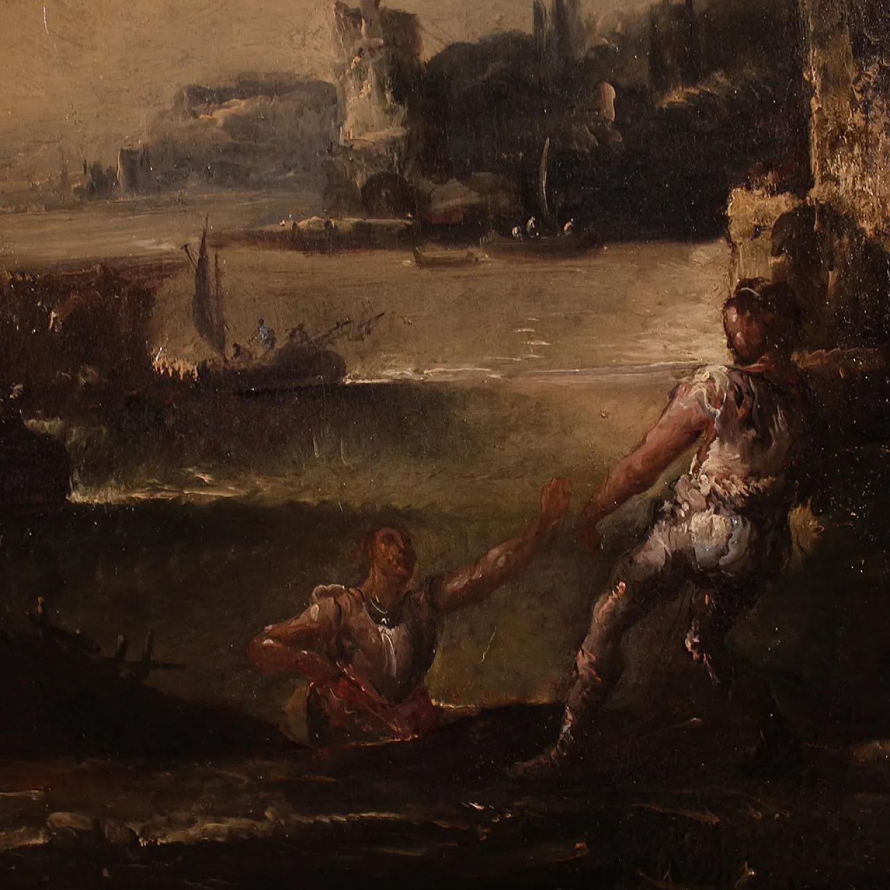 Landscape painting with knights, 18th century 15