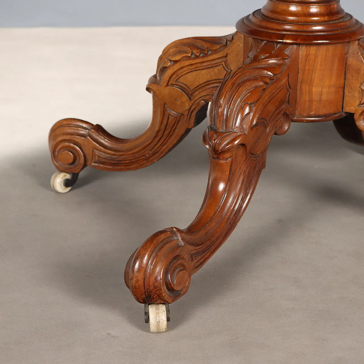 Tavolo a vela in mogano e olmo con intarsi di legni vari, '800 7