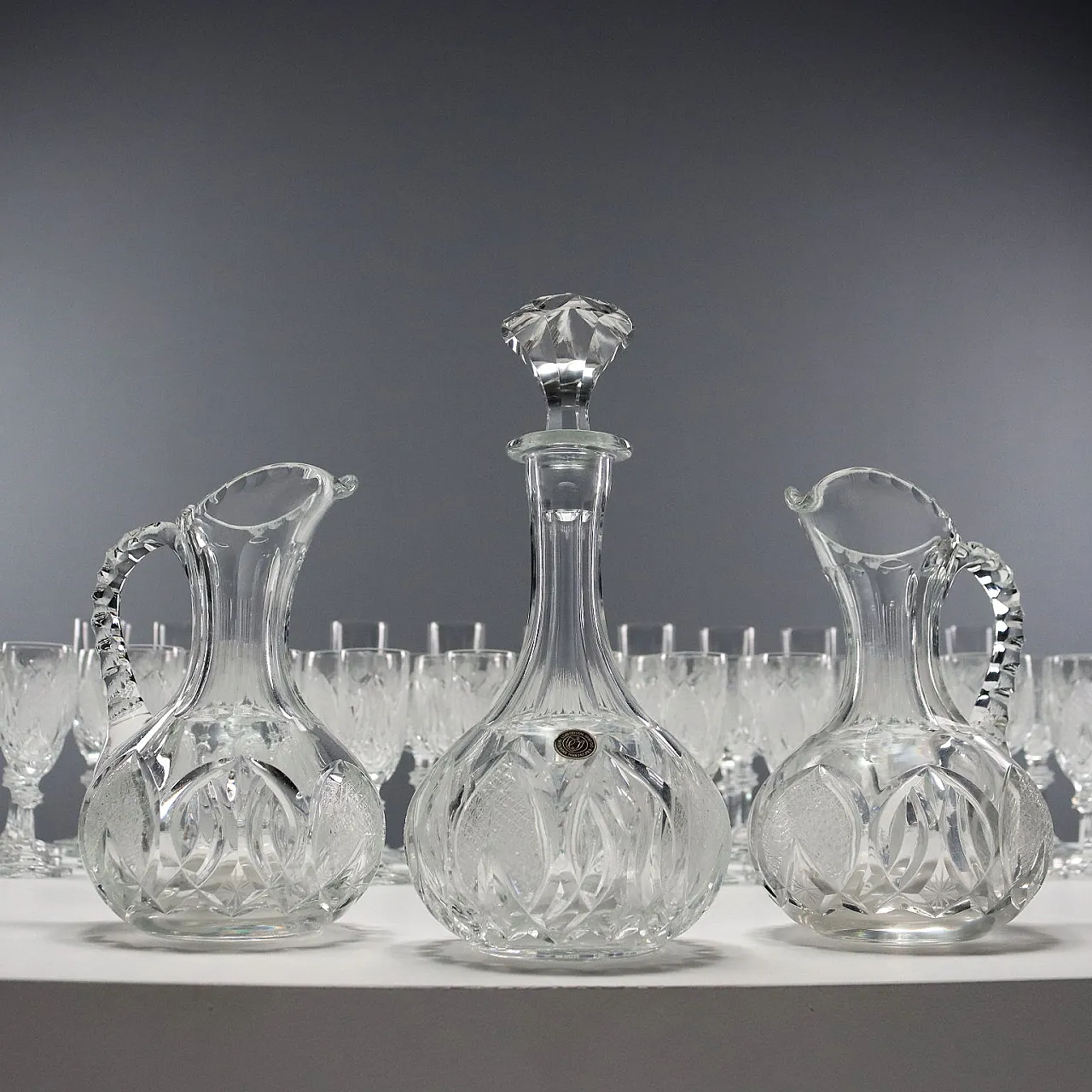 Servizio di vetreria in cristallo al piombo molato a mano, '900 1
