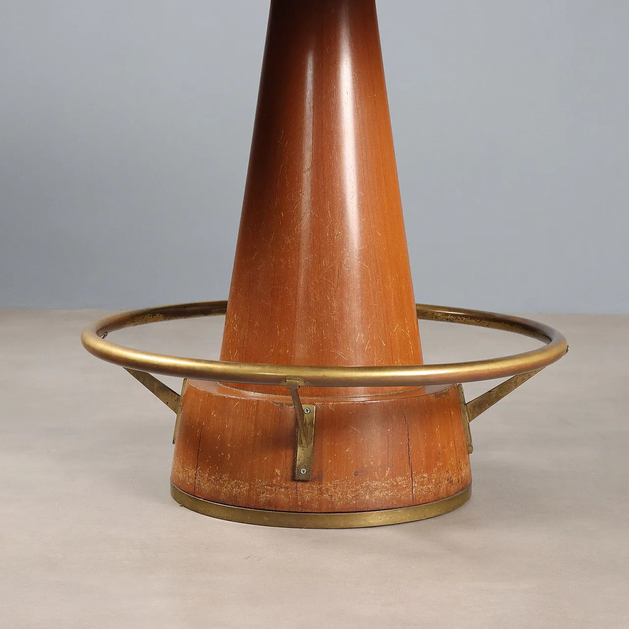 Tavolo da pranzo in teak vetro, mogano e ottone, '900 5