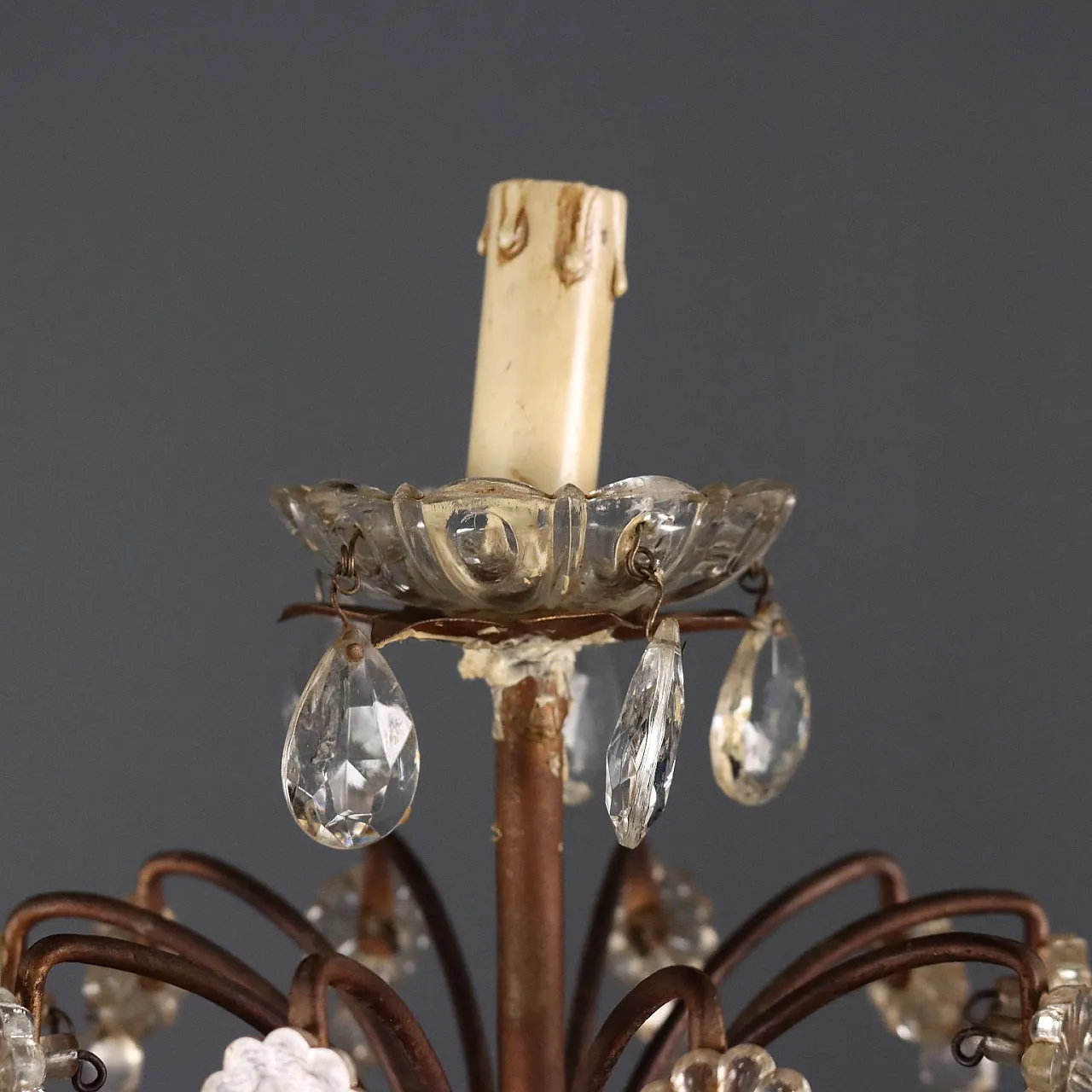 Carved and gilded wooden table lamp, iron and glass, 19th century 3