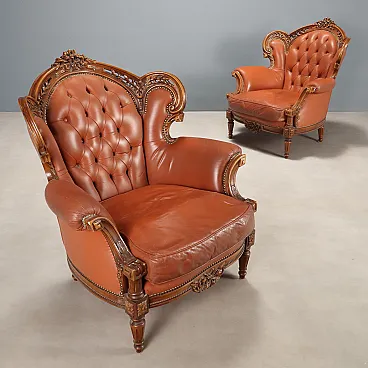 Coppia di poltrone in noce in stile neoclassico, '900