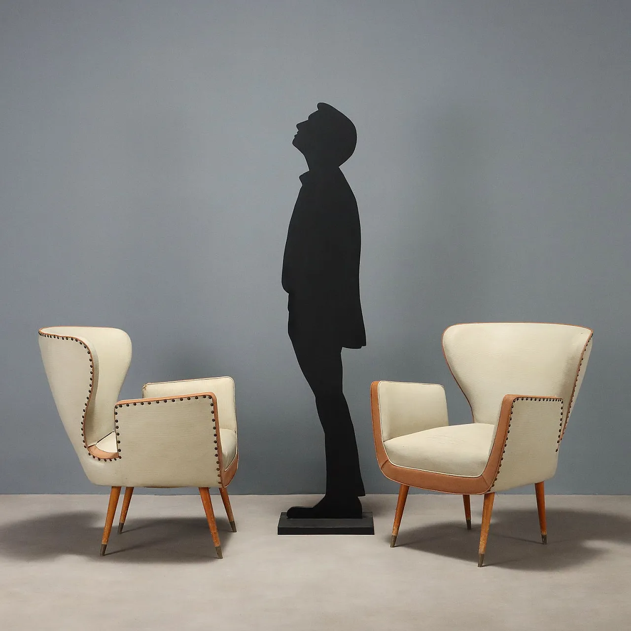 Pair of vinyl and wooden armchairs, 20th century 3