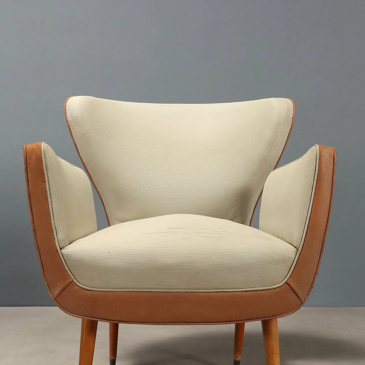 Pair of vinyl and wooden armchairs, 20th century 6