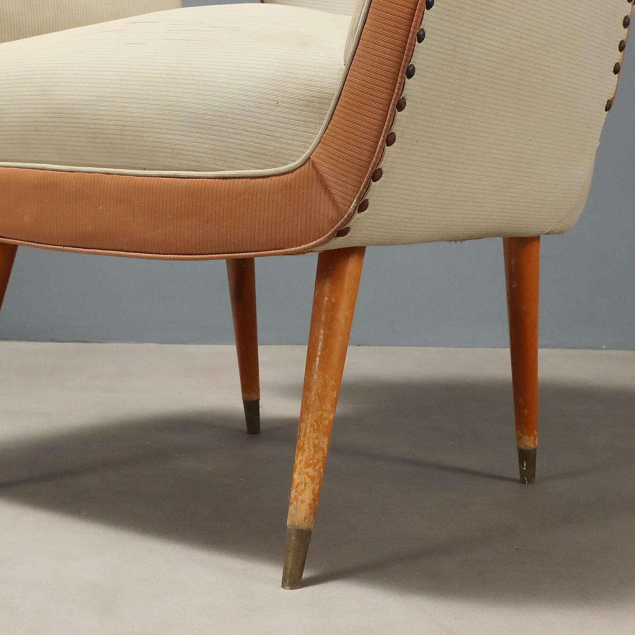 Pair of vinyl and wooden armchairs, 20th century 8