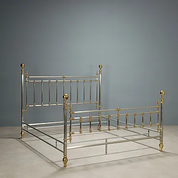 Letto matrimoniale in ottone lucido alternato, '900