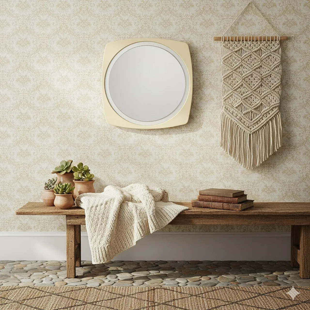 Specchio rotondo con cornice in plastica e vetro, anni '70 2