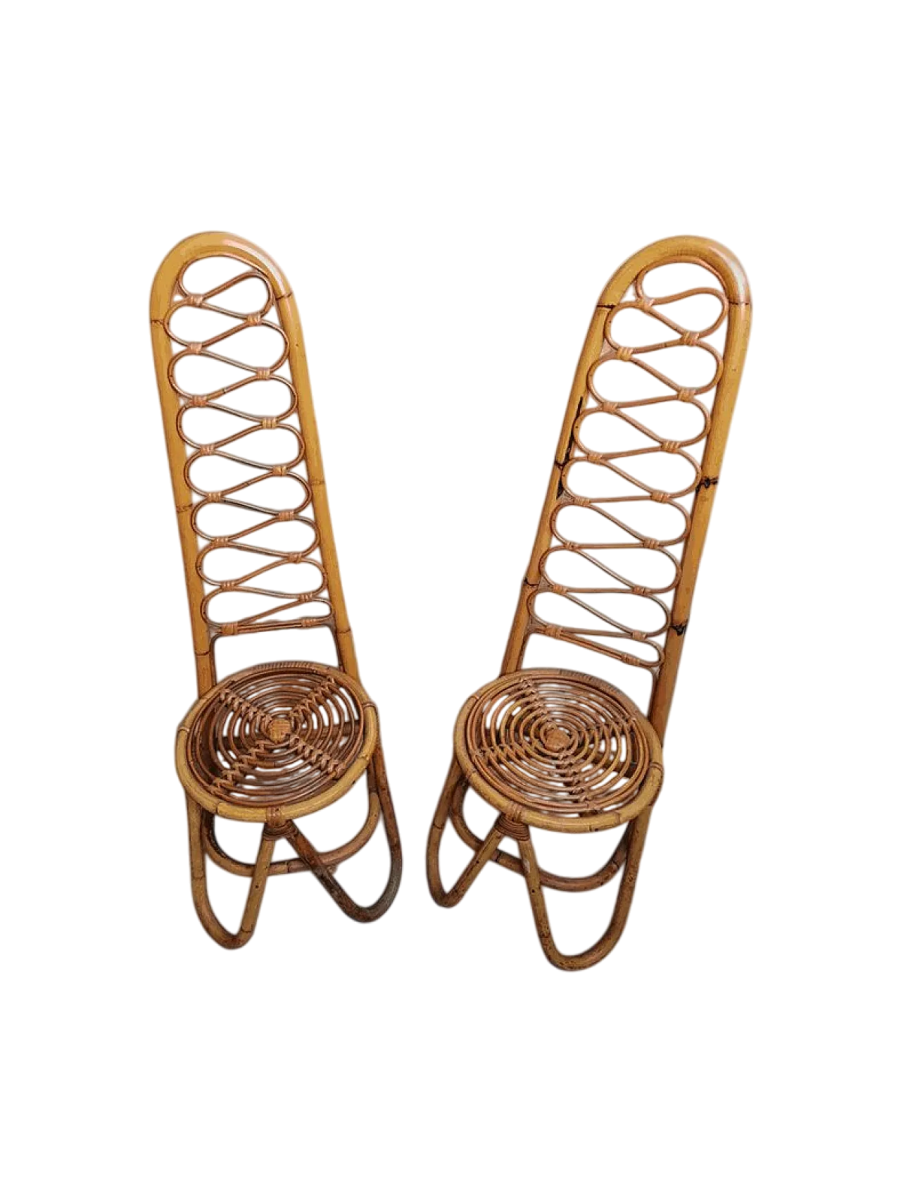 Coppia di sedie in bambù con schienale alto, Bonacina anni '60 6