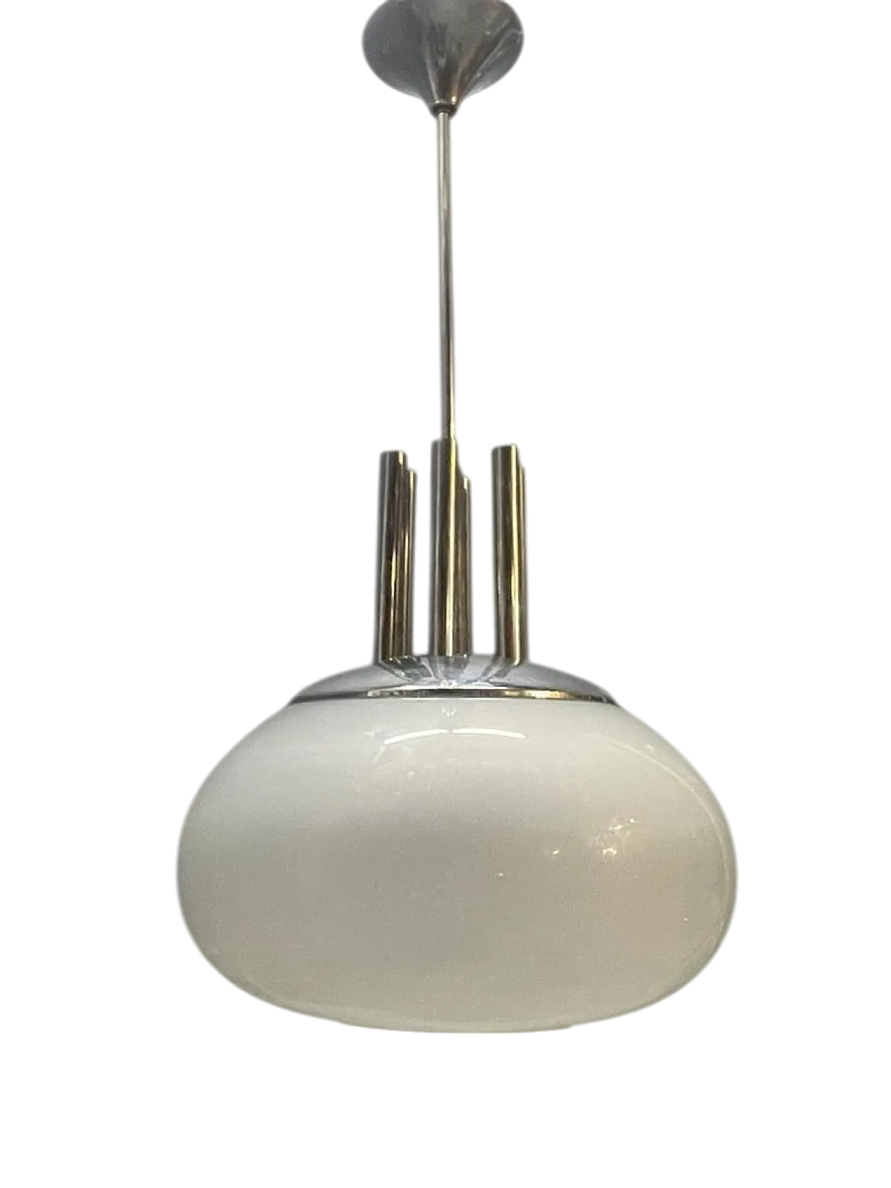 Large pendant lamp in chromed metal and Murano glass attributed to Mazzega, 1970s 7
