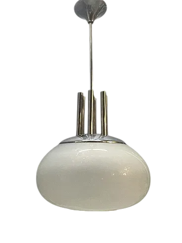 Lampada a sospensione grande in metallo cromato e vetro di Murano attribuita a Mazzega, anni '70