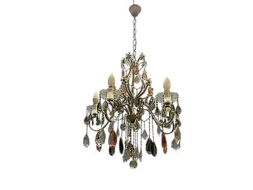 Lampadario vintage con perline in cristallo, anni '50