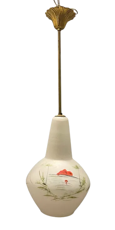 Lampada a sospensione vintage in vetro opalino, Italia, anni '50