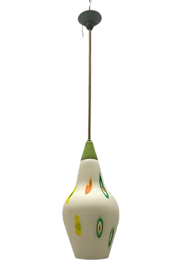 Lampada a sospensione in vetro opalino, Italia, anni '50