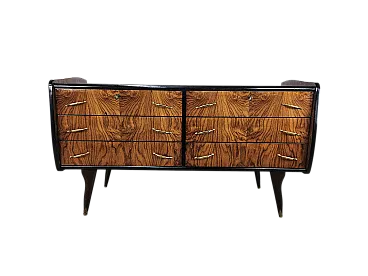 Comò sei cassetti  con piano in vetro, anni '50