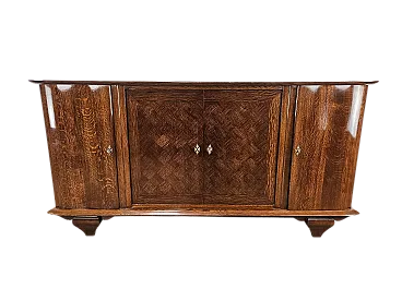 Credenza Art Decò in quercia con ripiano in marmo, anni '50