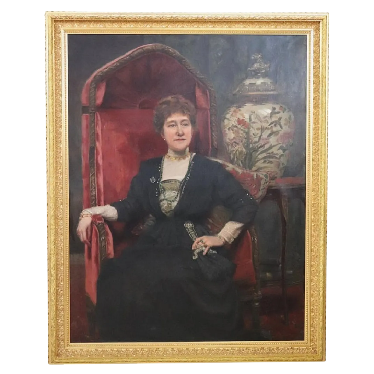 Dipinto olio su tela, Ritratto di signora, firmato e datato 1913 23