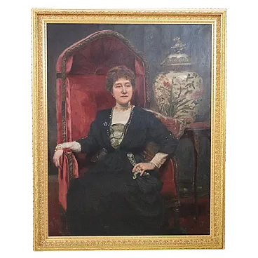 Dipinto olio su tela, Ritratto di signora, firmato e datato 1913