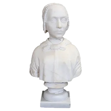 Bust of a woman, white marble sculpture, 19th century
