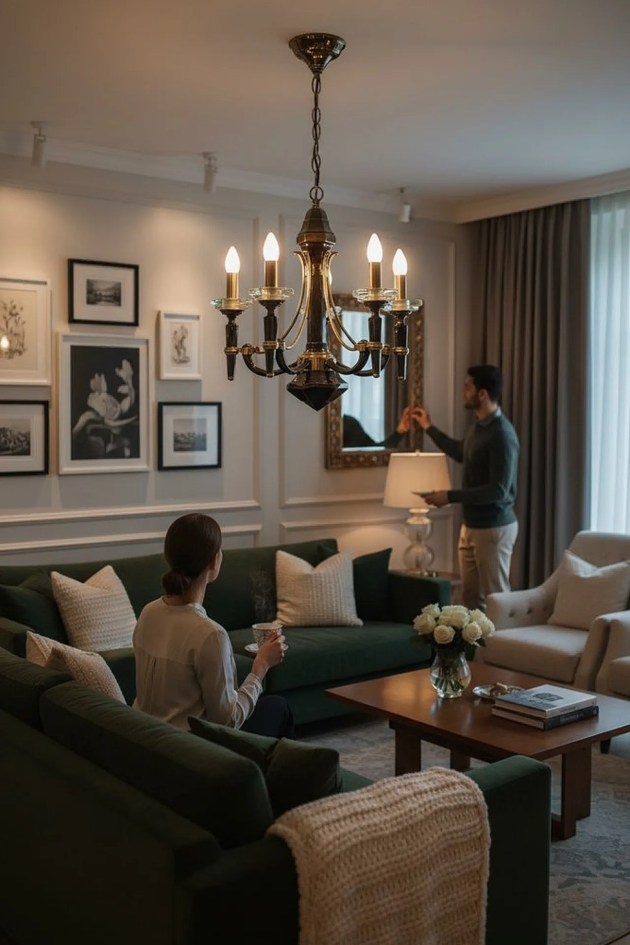 Lampadario in ottone e cristallo di Lampart Milano, anni '70 2