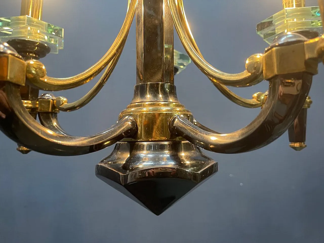 Lampadario in ottone e cristallo di Lampart Milano, anni '70 5