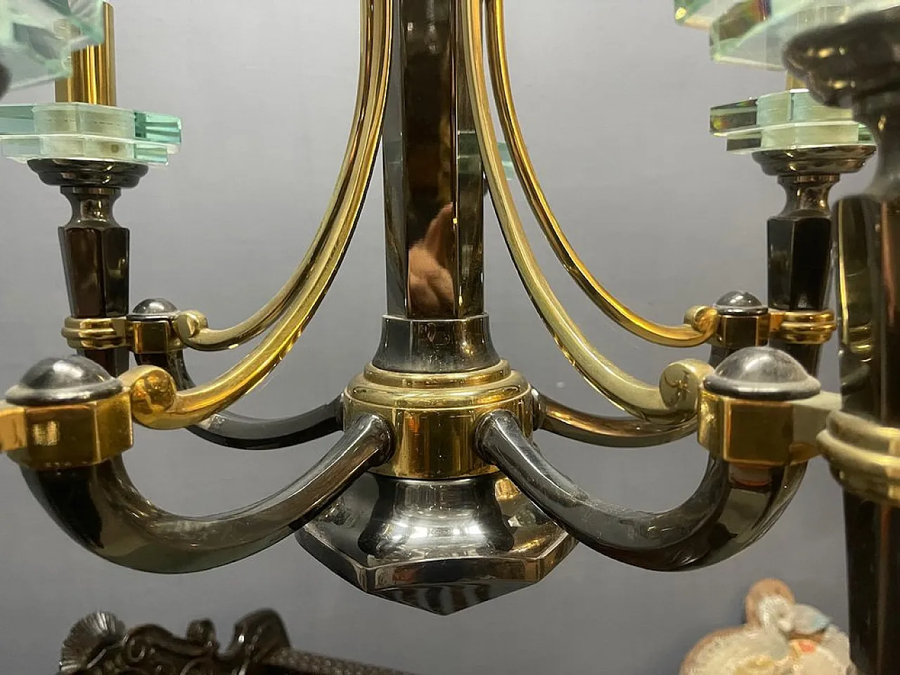 Lampadario in ottone e cristallo di Lampart Milano, anni '70 6