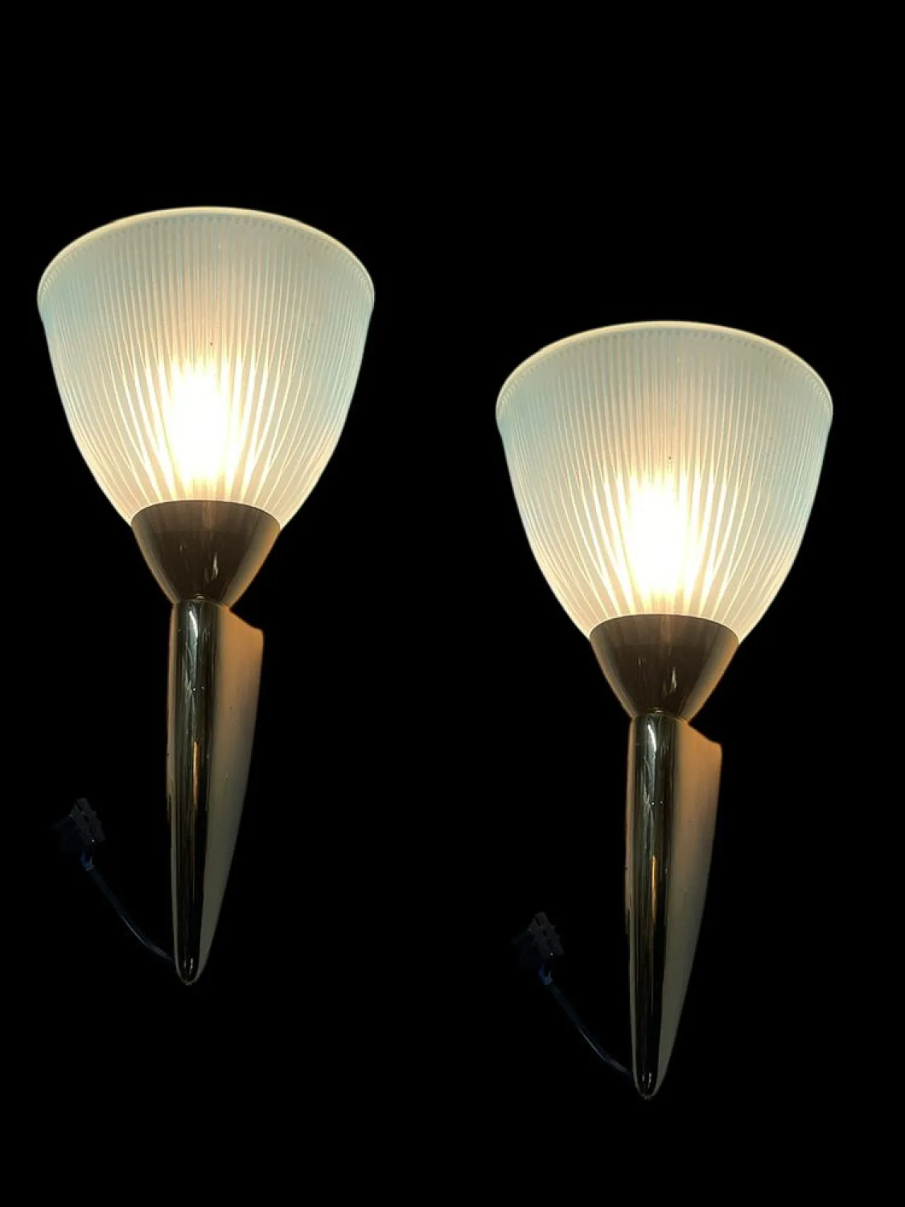Pair of Murano glass and brass wall lights, 1970s 2