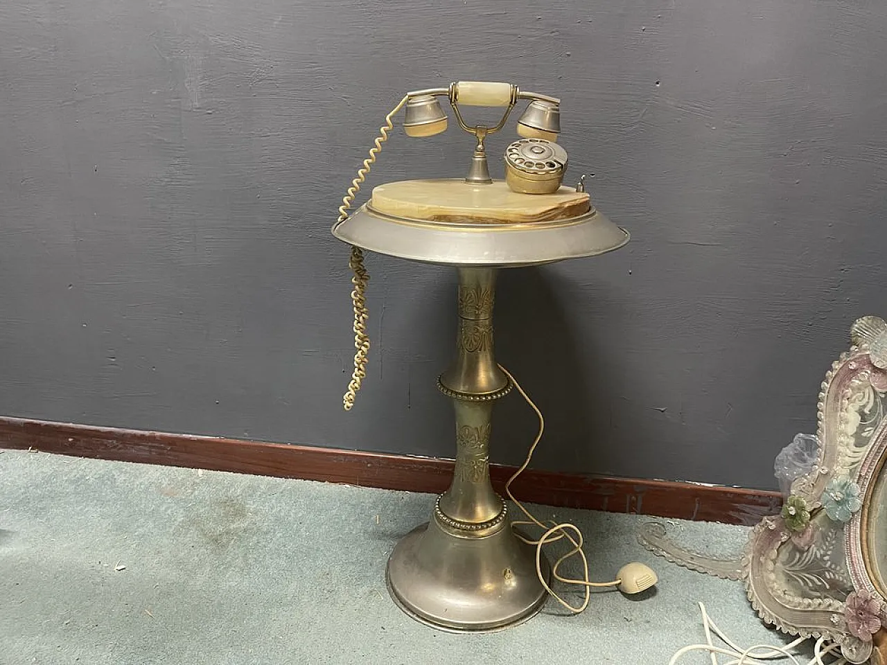 Marble and brass coffee table with rotating dial, 1950s 8