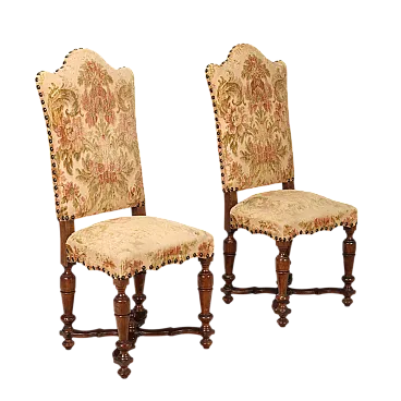 Coppia di sedie barocche in rovere tinto noce, '700