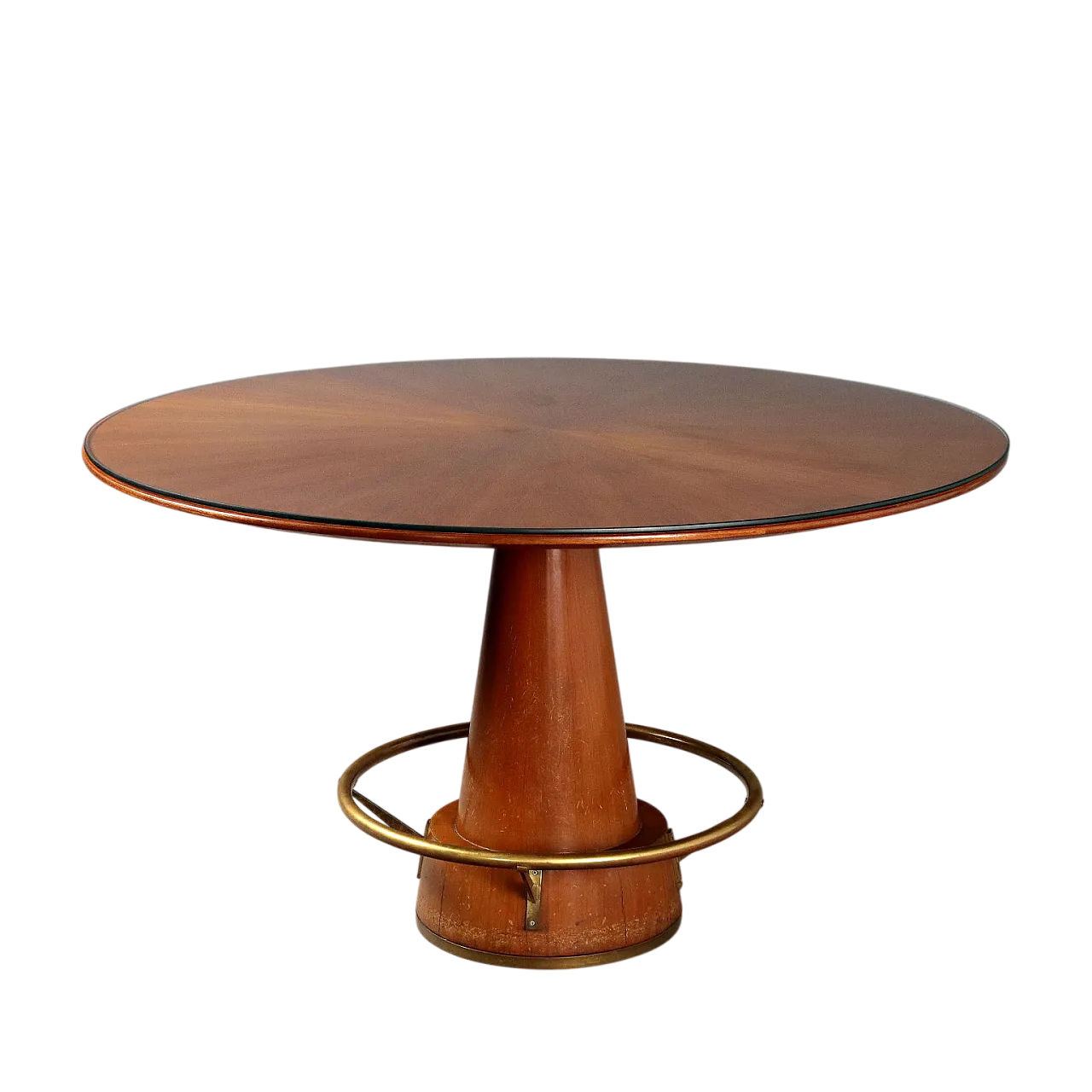 Tavolo da pranzo in teak vetro, mogano e ottone, '900 8