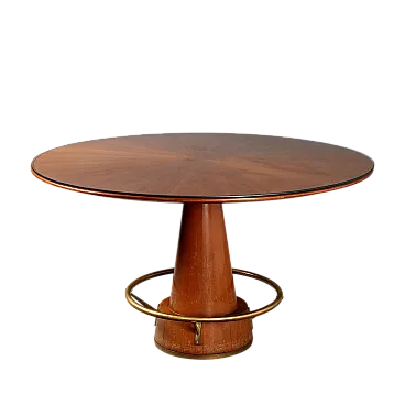 Tavolo da pranzo in teak vetro, mogano e ottone, '900