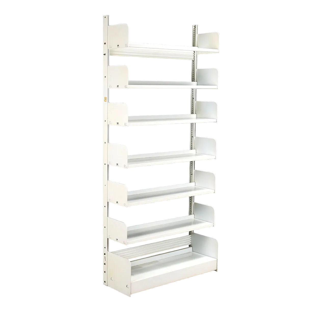 Scaffale in metallo laccato bianco con ripiani regolabili, '900 8