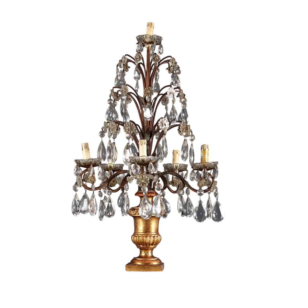 Carved and gilded wooden table lamp, iron and glass, 19th century 8